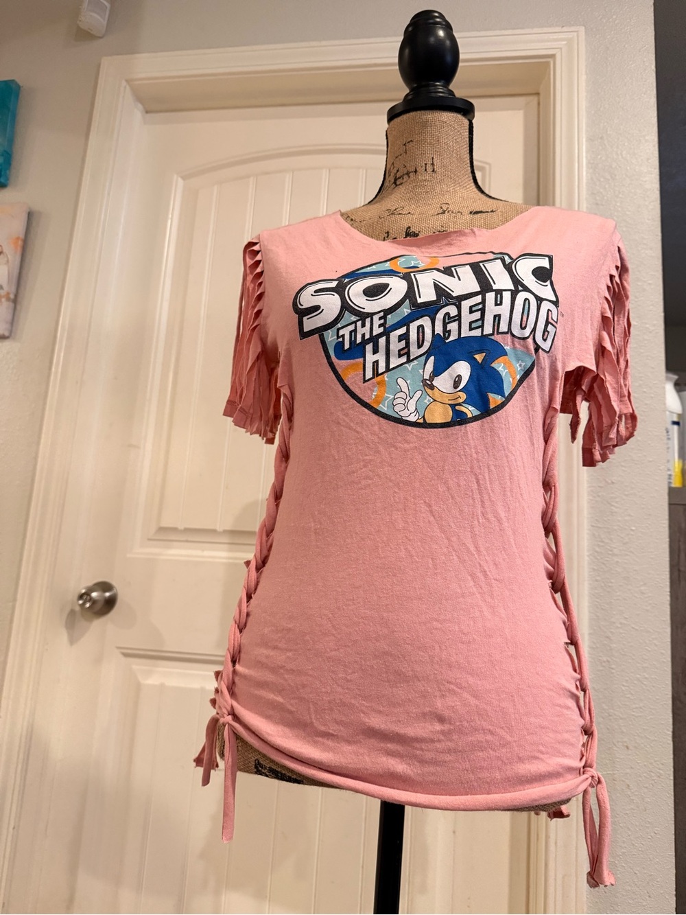 Sonic the Hedgehog Pink Women's Fringe Side-Tie Top